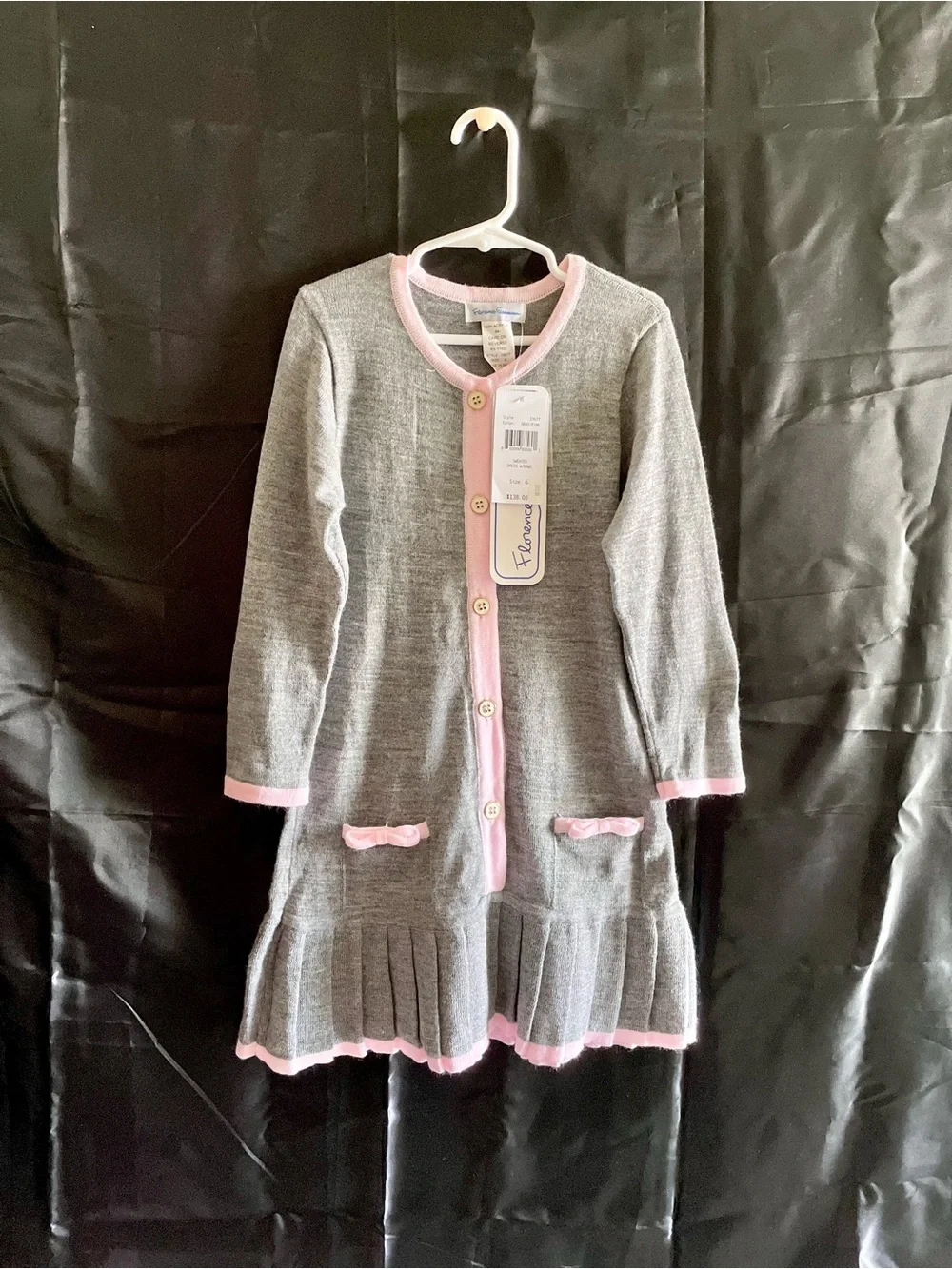 Florence Eiseman Gray Knit Dress with Pink Trim